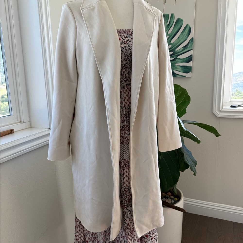 Zara Cream Faux Suede Trench Coat, Small